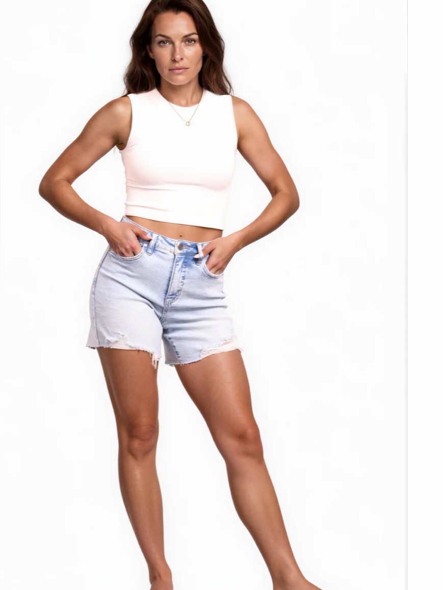 Nwt Ava Lane Xl High-Rise Tummy Control Distressed Denim Shorts — image 6 of 8